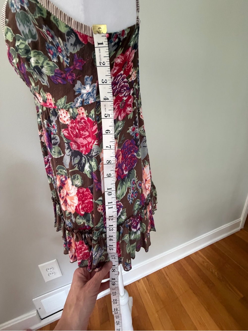 Babydoll style  Brown with pink, purple, and green Floral pattern top - Picture 6 of 10